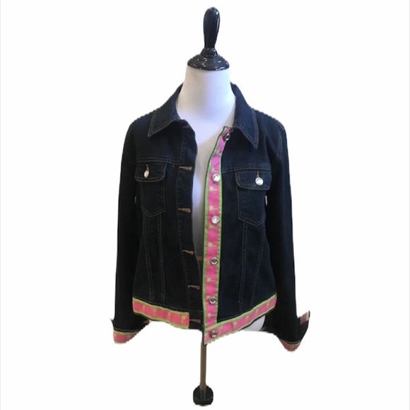 Molly B Denim Preppy Ribbon Trim Jean Jacket Size Medium - Picture 2 of 12